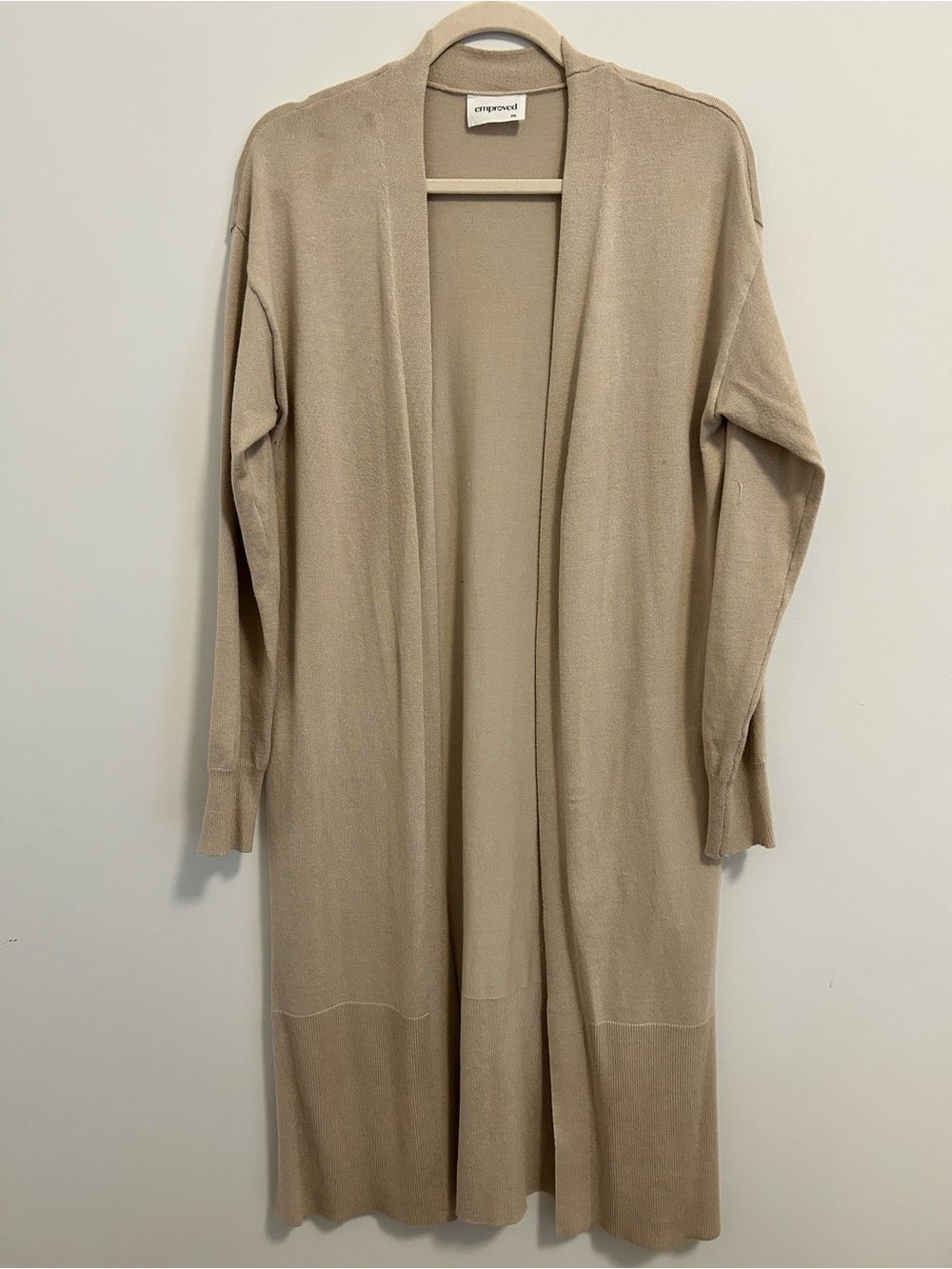 Emproved  Beige Longline Open-Front Cardigan - fine knit
